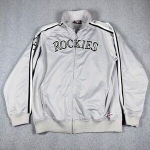 Vintage Colorado Rockies Stitches Jacket L Gray Full‎ Zip Varsity Mock Neck MLB